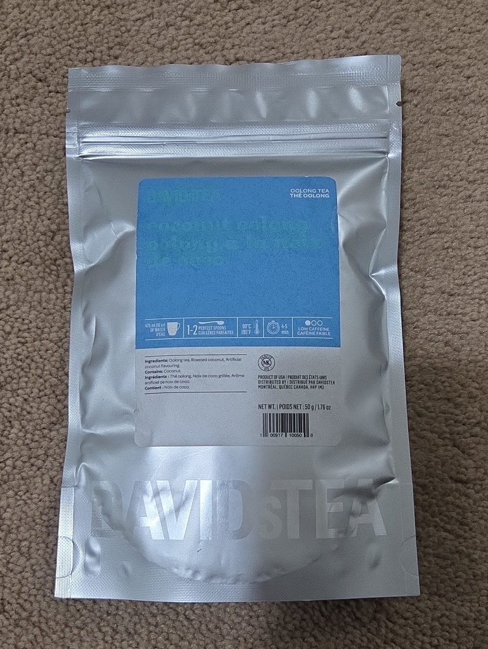 2/$20 New! Sealed! Davidstea COCONUT OOLONG Loose Leaf Tea 50g Davids Tea